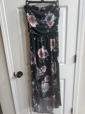 Maurices Strapless Teal Floral High Low Dress Size Small